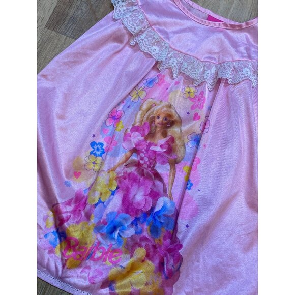 Vintage 1996 Barbie Pink Silky Nightgown Dress Girls With Lace Trim & Floral Bar - Picture 3 of 9